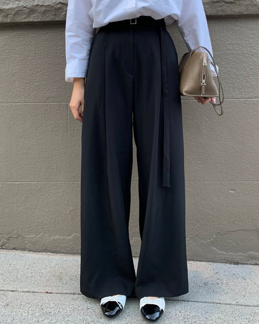 (High-quality) Autumn Belted Wide Slacks