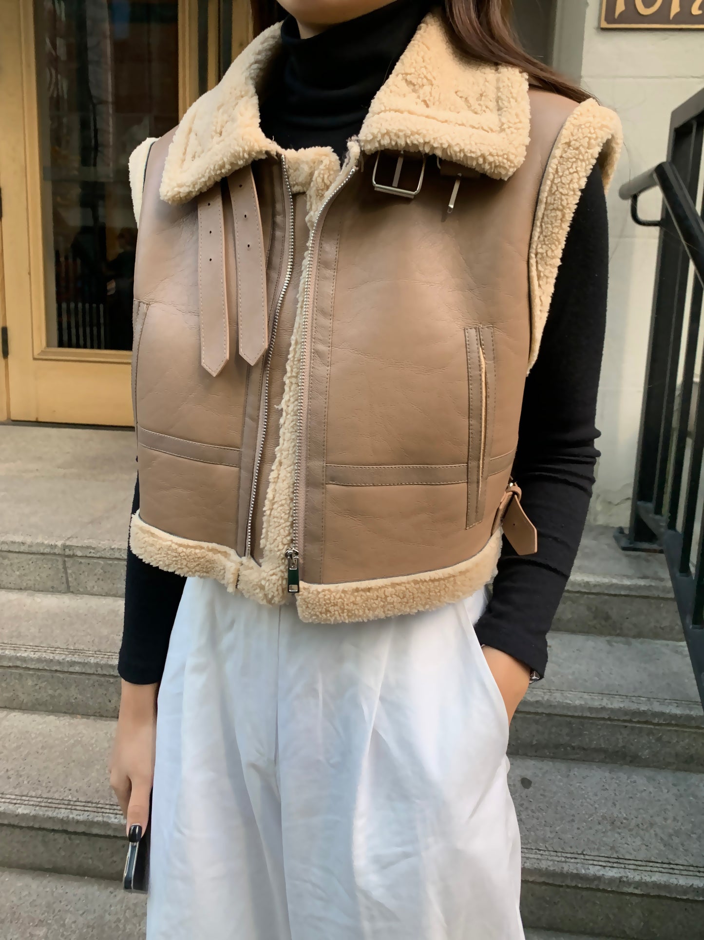 Cropped Shearling Vest