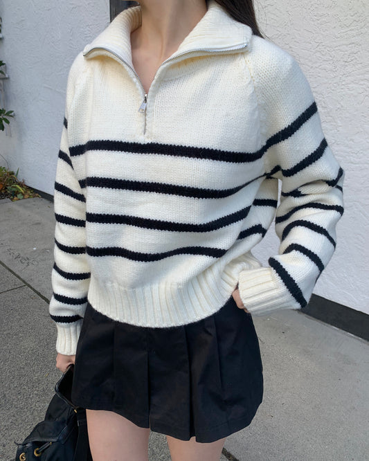 High-neck Zip-up Sweater