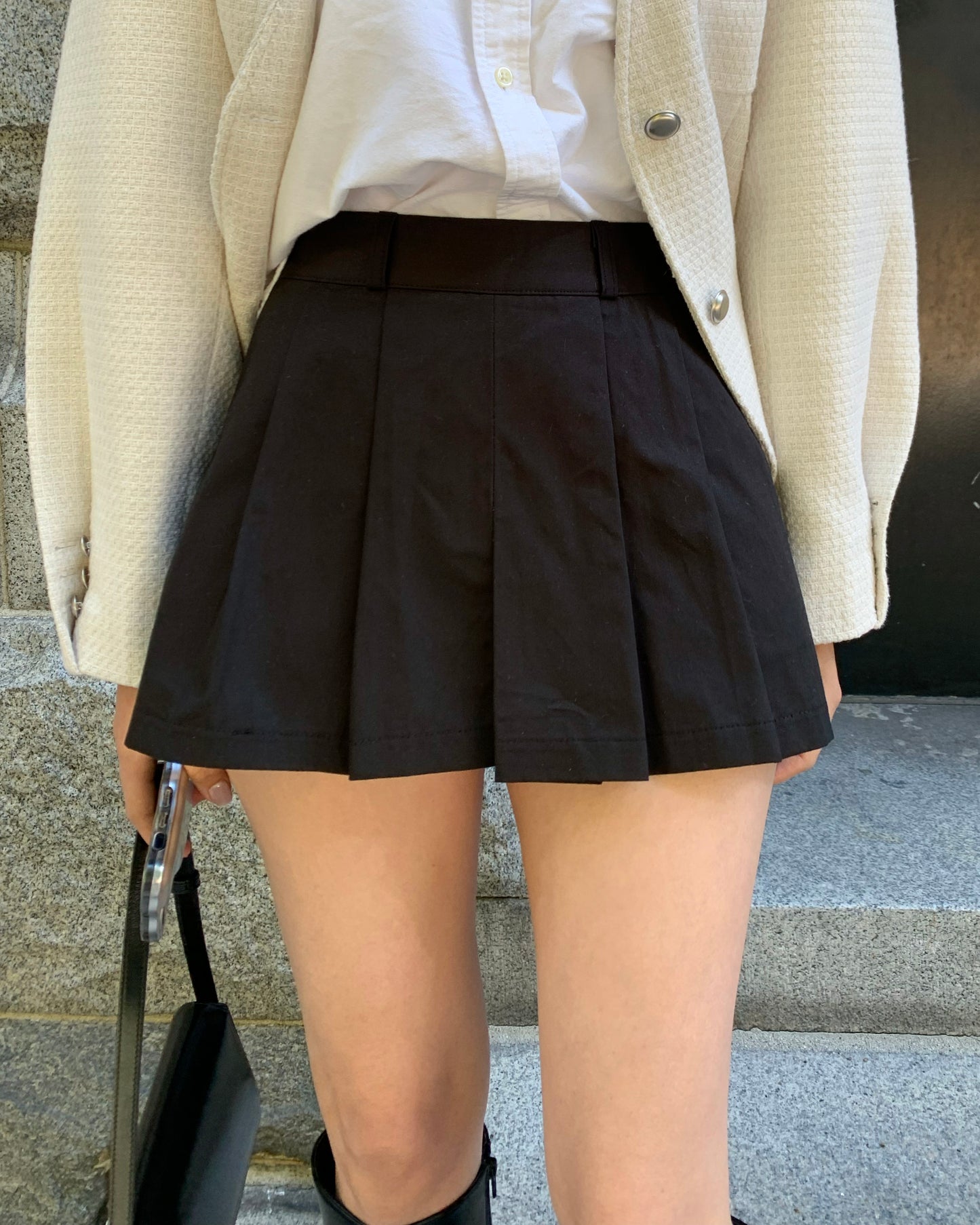 Low-raise Pleated Mini Skort (Banding)